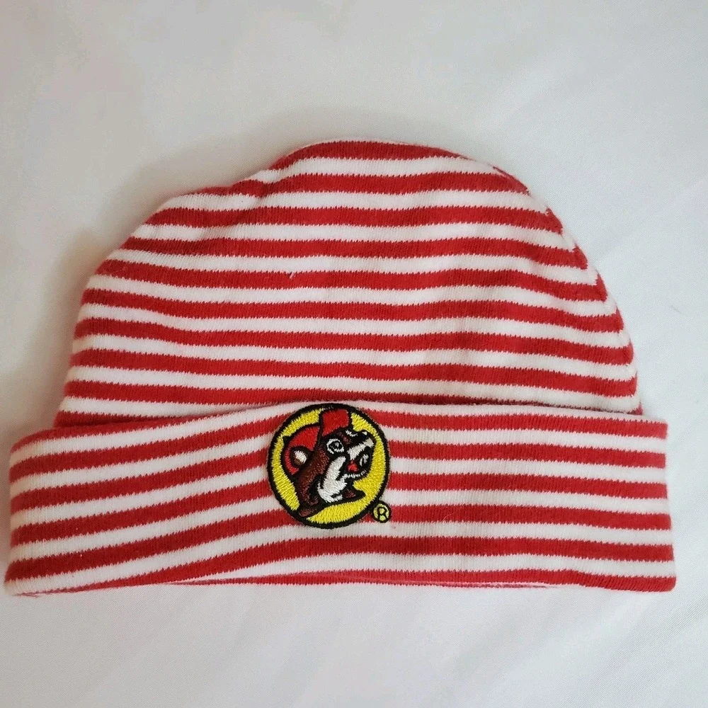 Buc-ees‎ Bucees Red Striped Newborn Baby Winter Knit Beanie Hap Cat